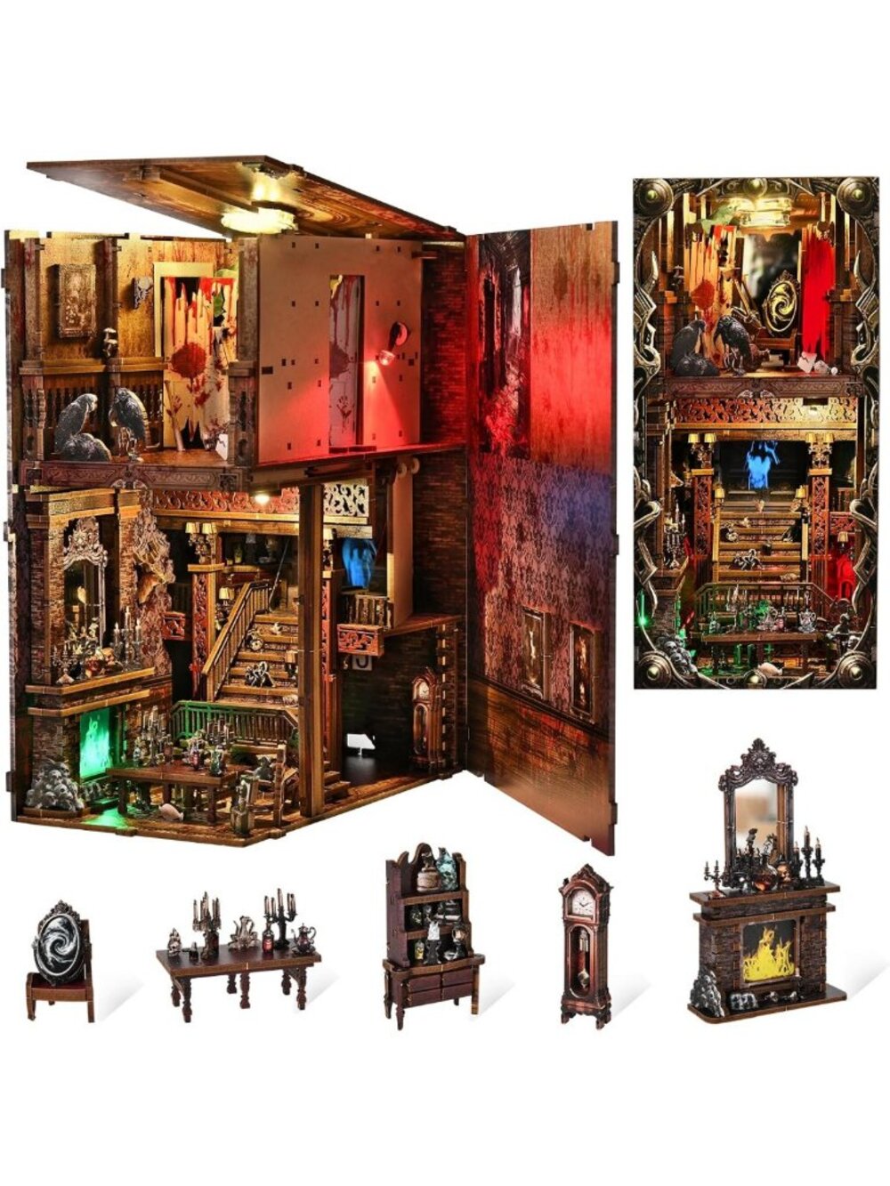 DIY Miniature Creepy Book Nook Kit - Halloween 3D Puzzle Decor with LED Light